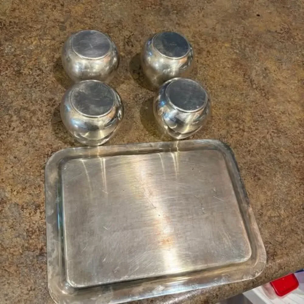 Vintage Oneida Silver-Plated Roly Poly Cocktail Set with Tray (5-Piece)